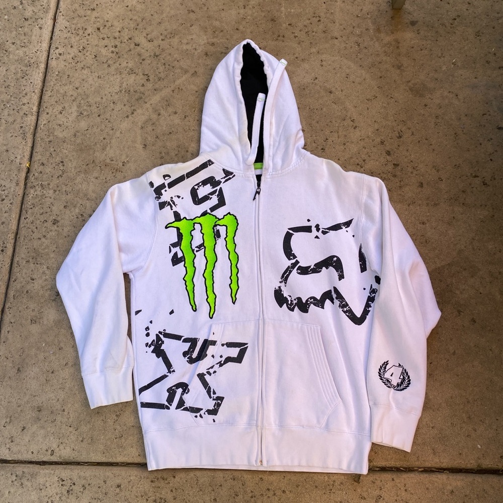 Fox Racing 4 Monster Energy Ricky Carmichael Hoodie Men's white hoodie Size L